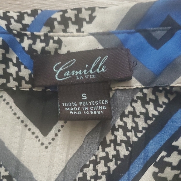 Camille La Vie Chevron Blouse in Black, Blue, and White - Picture 2 of 9